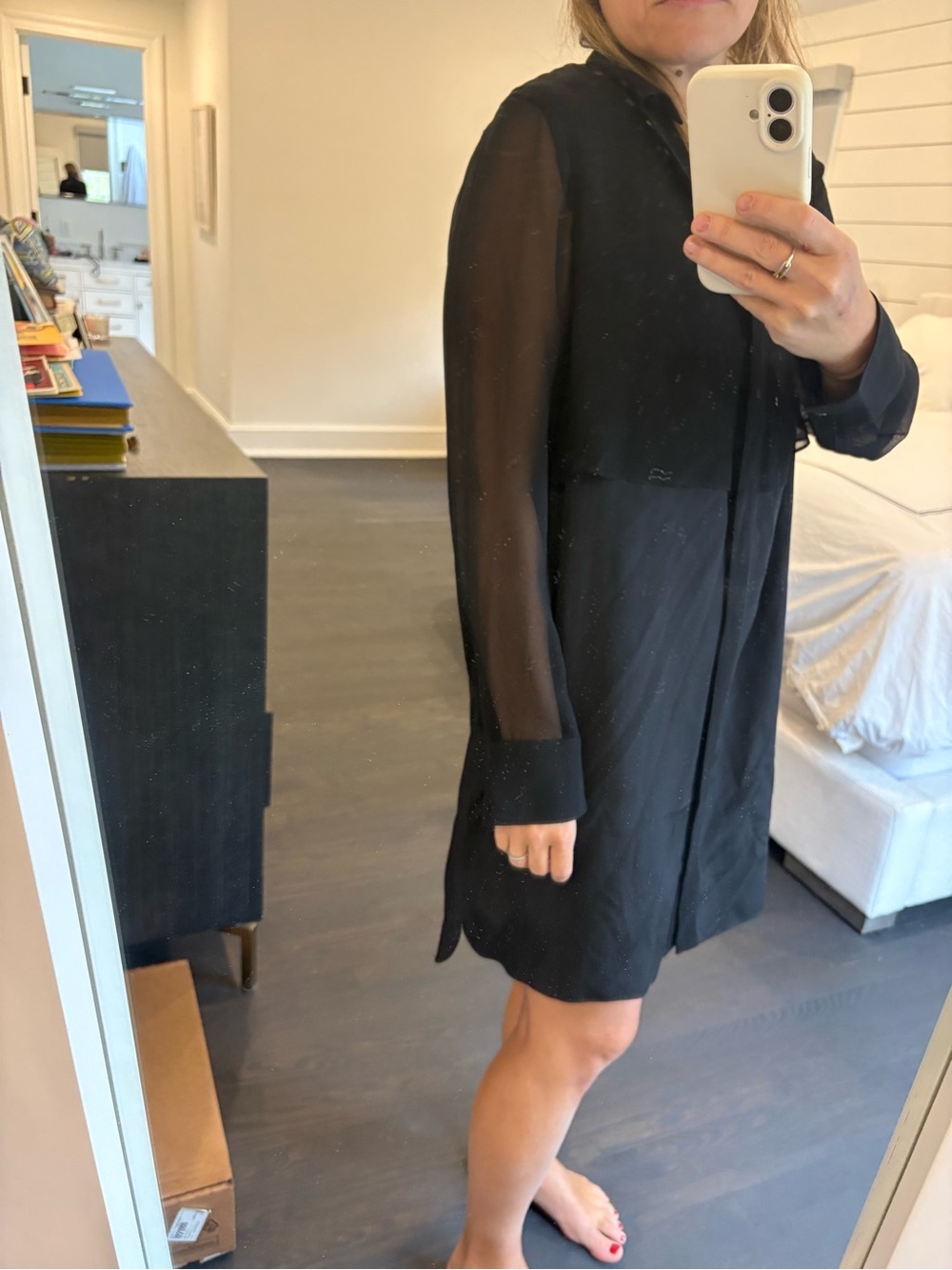 NWT: Club Monaco Black Sheer-Sleeve Mini Shift Dress